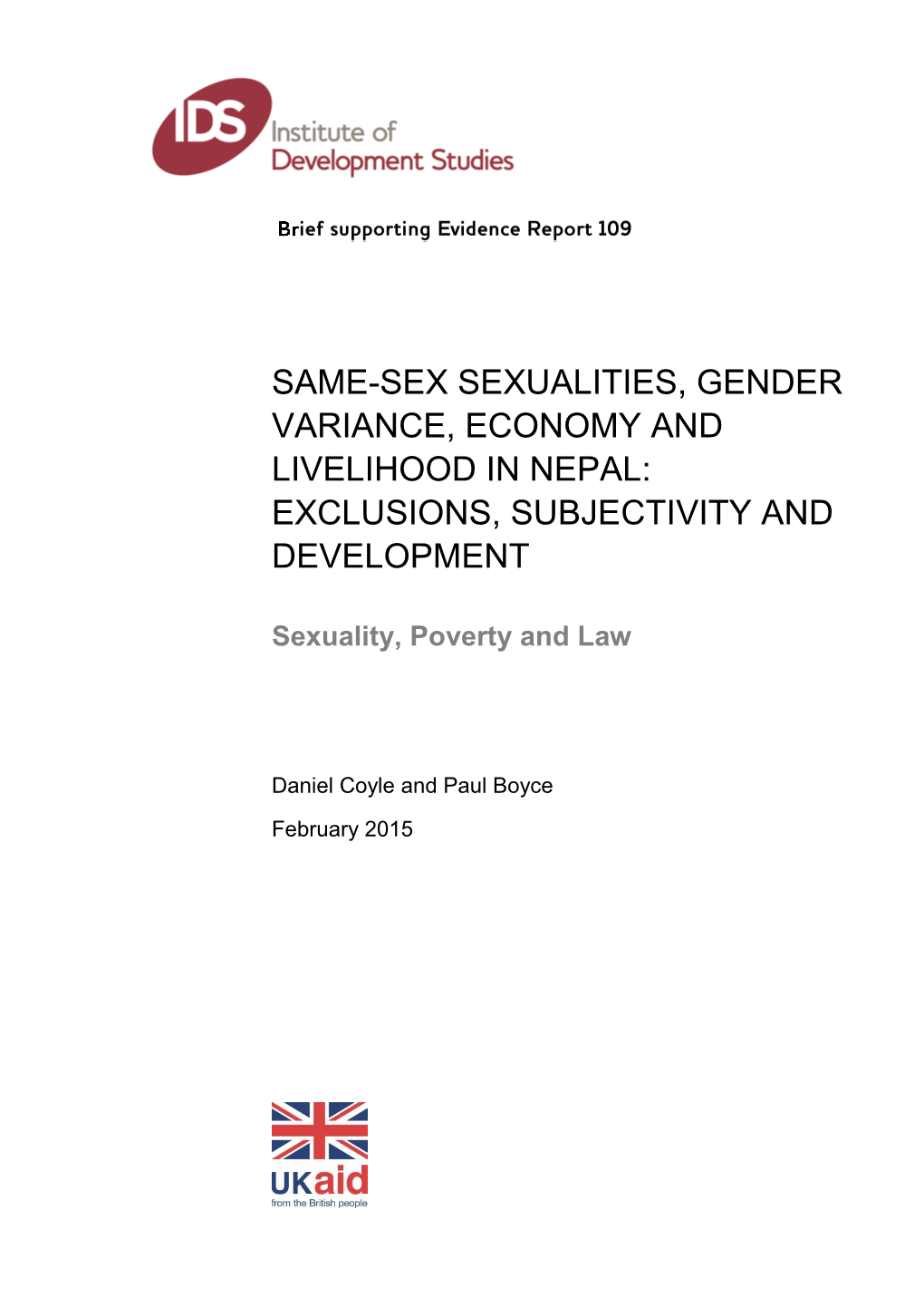 Same-Sex Sexualities, Gender Variance, Economy and Livelihood in Nepal: Exclusions, Subjectivity and Development