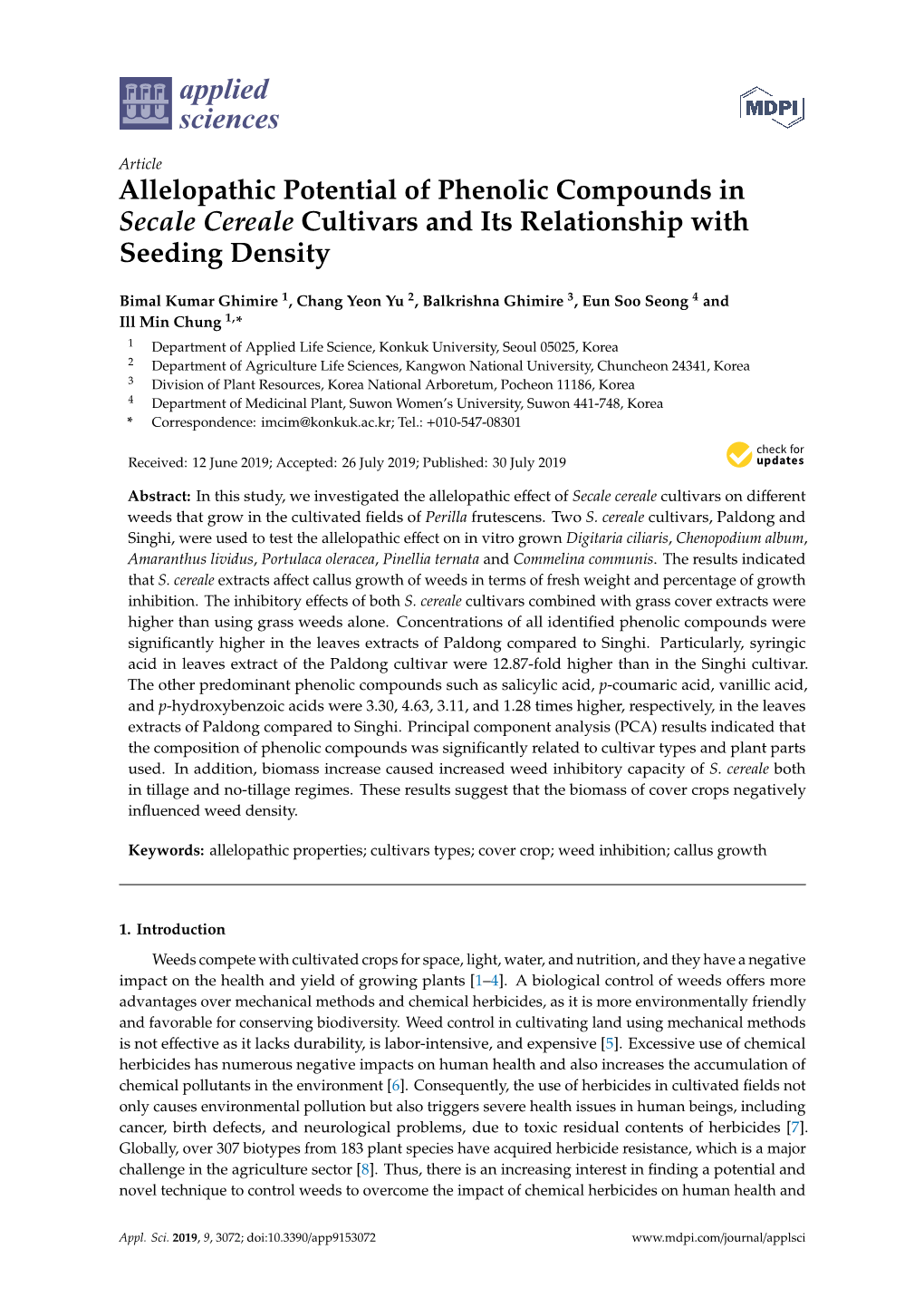 Allelopathic Potential of Phenolic Compounds in Secale Cereale Cultivars and Its Relationship with Seeding Density