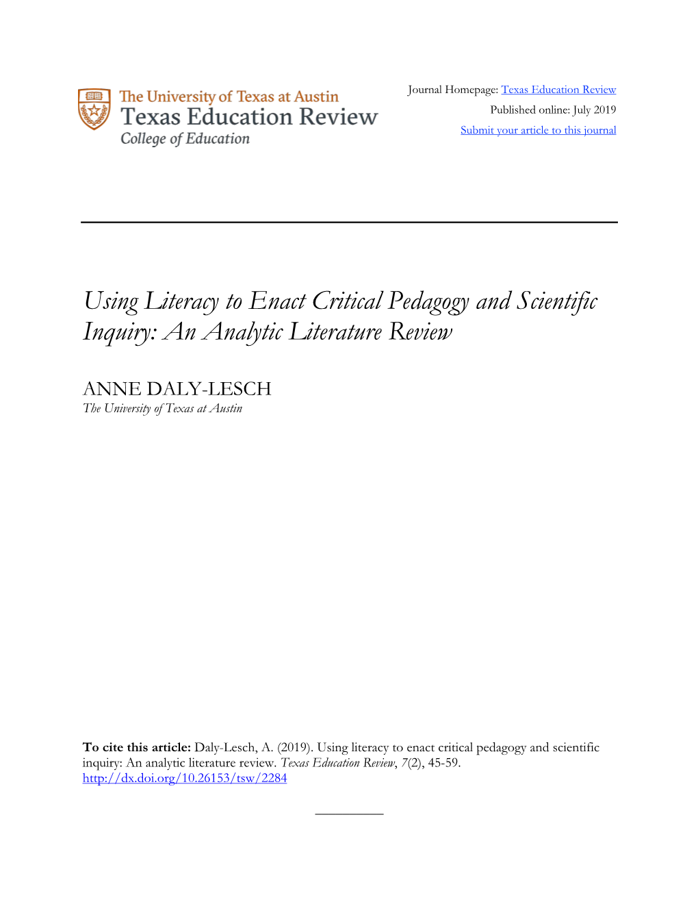 Using Literacy to Enact Critical Pedagogy and Scientific Inquiry: an Analytic Literature Review