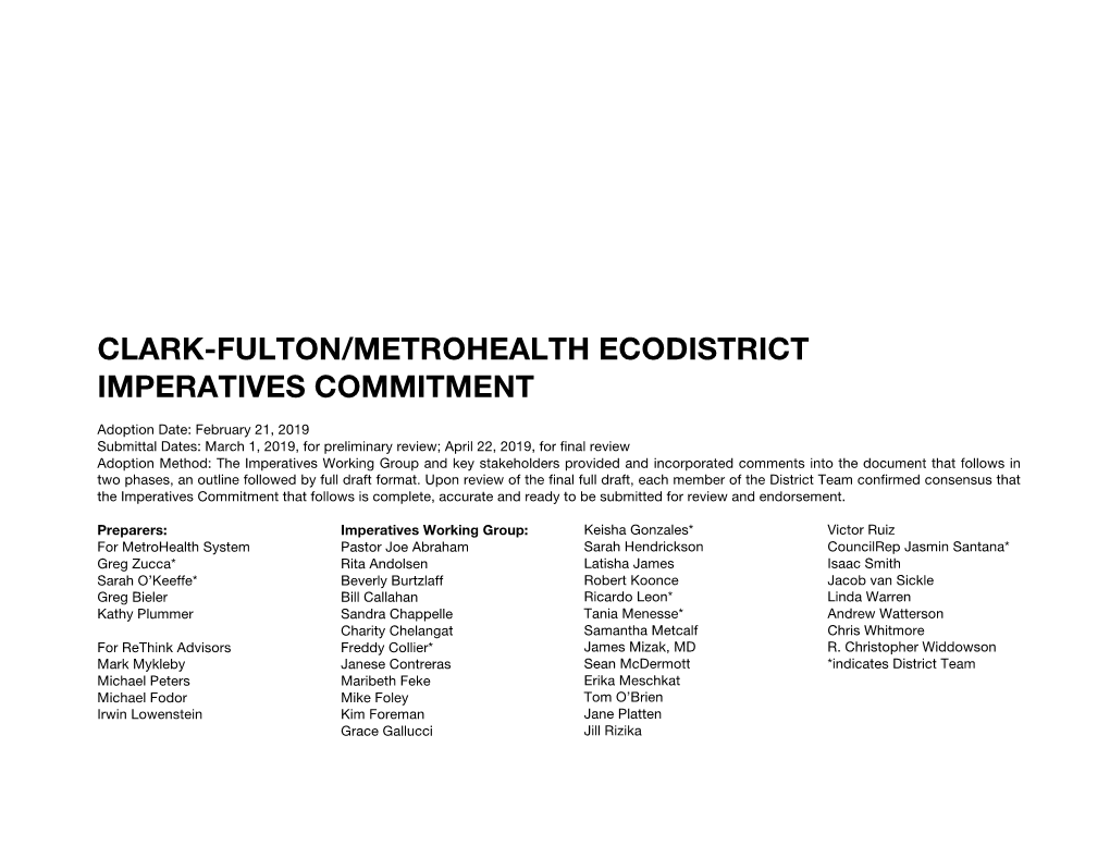 Clark-Fulton/Metrohealth Ecodistrict Imperatives Commitment