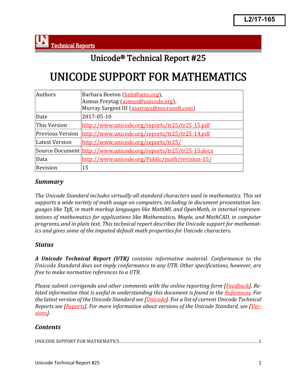 Unicode Support for Mathematics