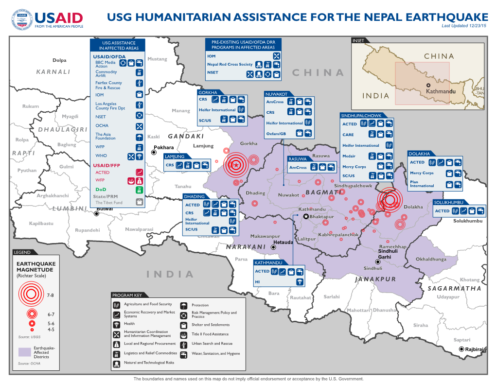 USG HUMANITARIAN ASSISTANCE for the NEPAL EARTHQUAKE Last Updated 12/23/15