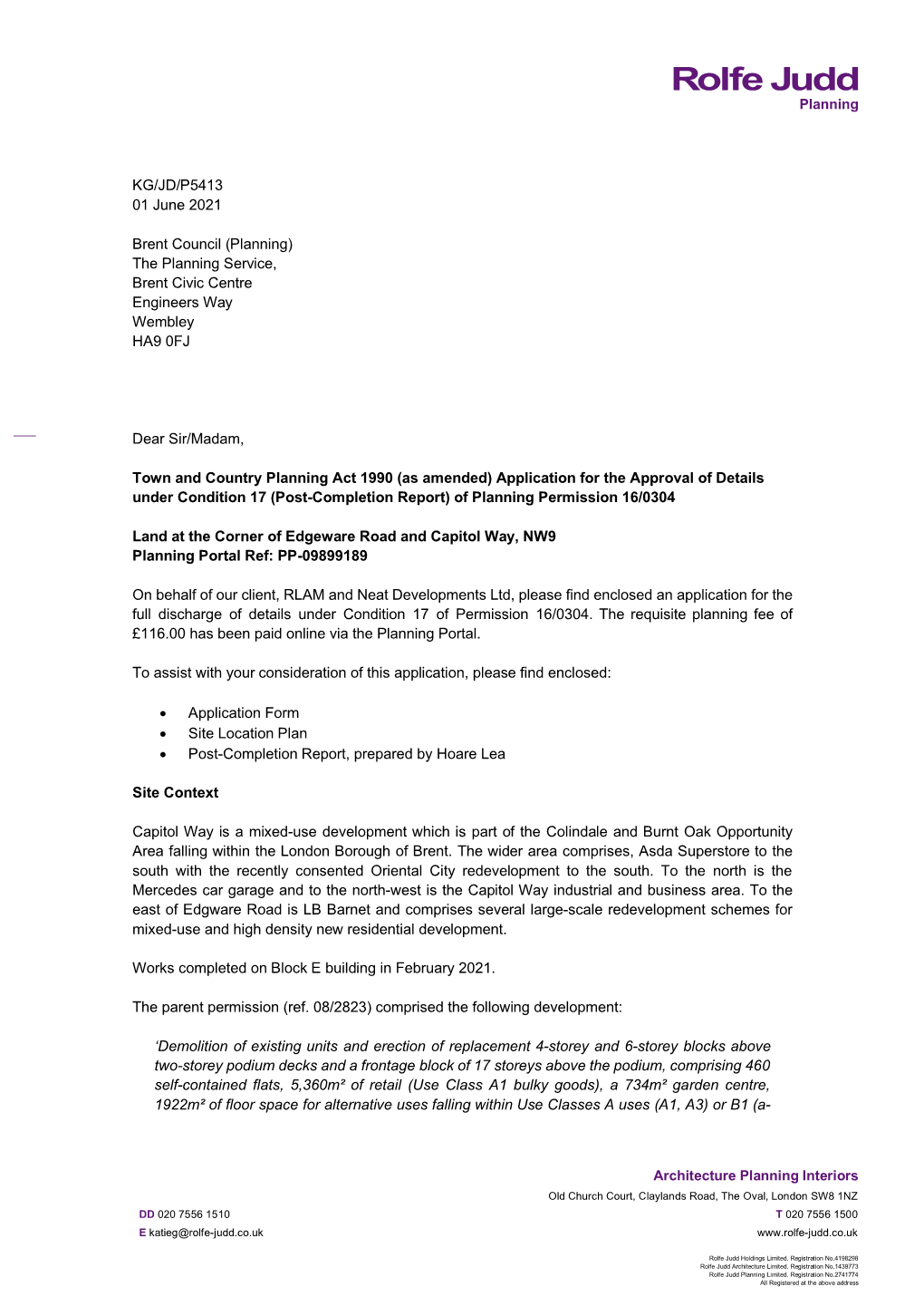 KG/JD/P5413 01 June 2021 Brent Council (Planning) the Planning