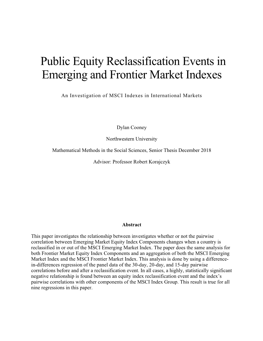 Public Equity Reclassification Events in Emerging and Frontier Market Indexes