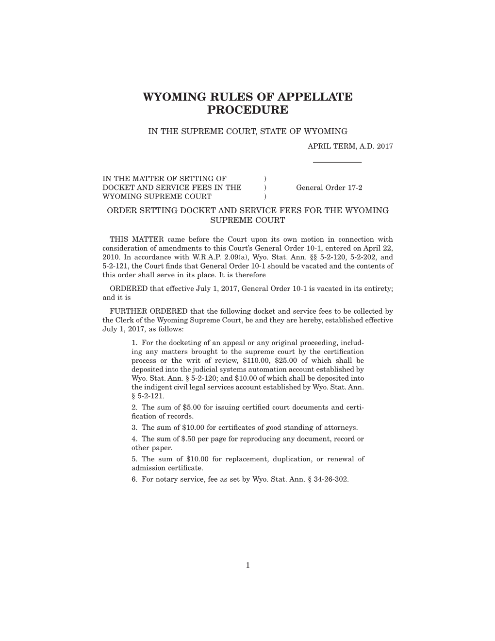 Wyoming Rules of Appellate Procedure