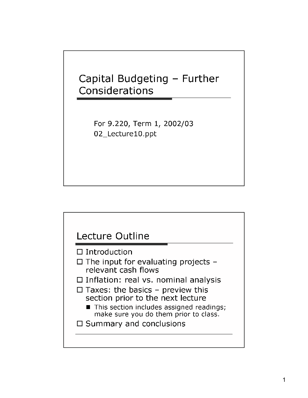 Capital Budgeting – Further Considerations
