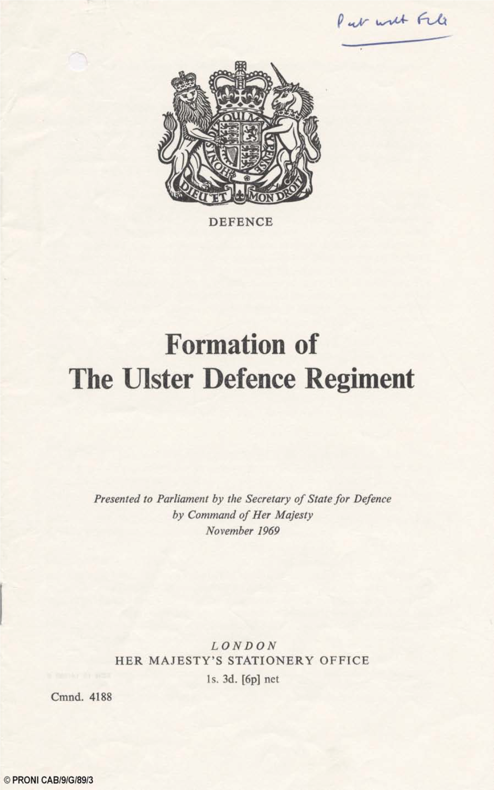 Formation of the Ulster Defence Regiment