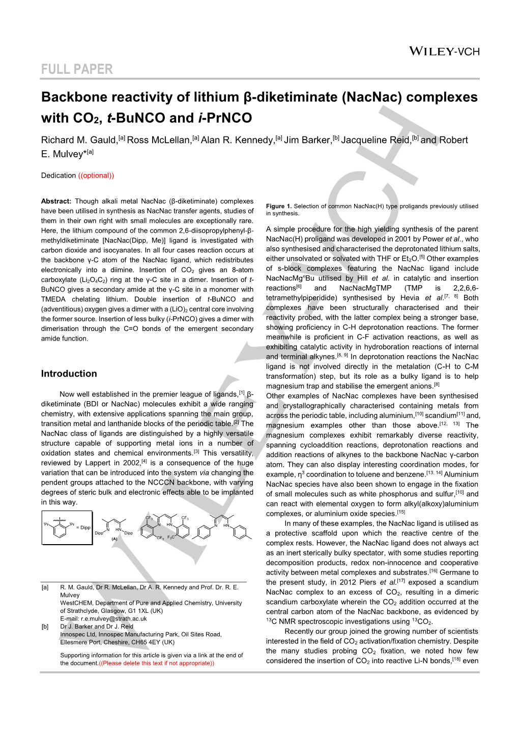 FULL PAPER Backbone Reactivity of Lithium Β-Diketiminate (Nacnac)