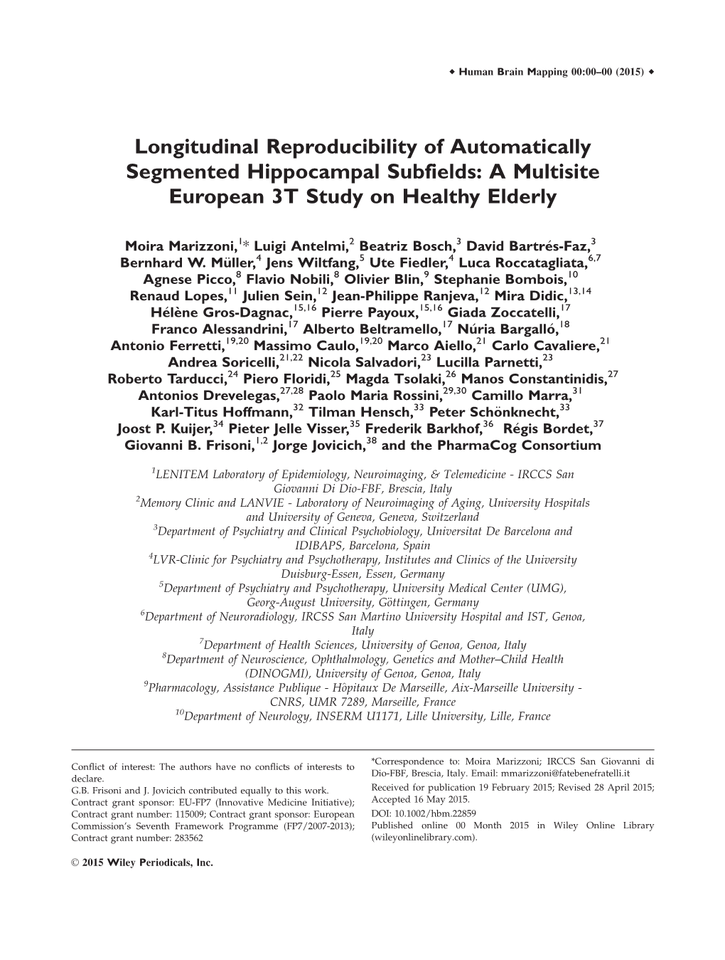 Longitudinal Reproducibility of Automatically Segmented Hippocampal Subfields: a Multisite European 3T Study on Healthy Elderly