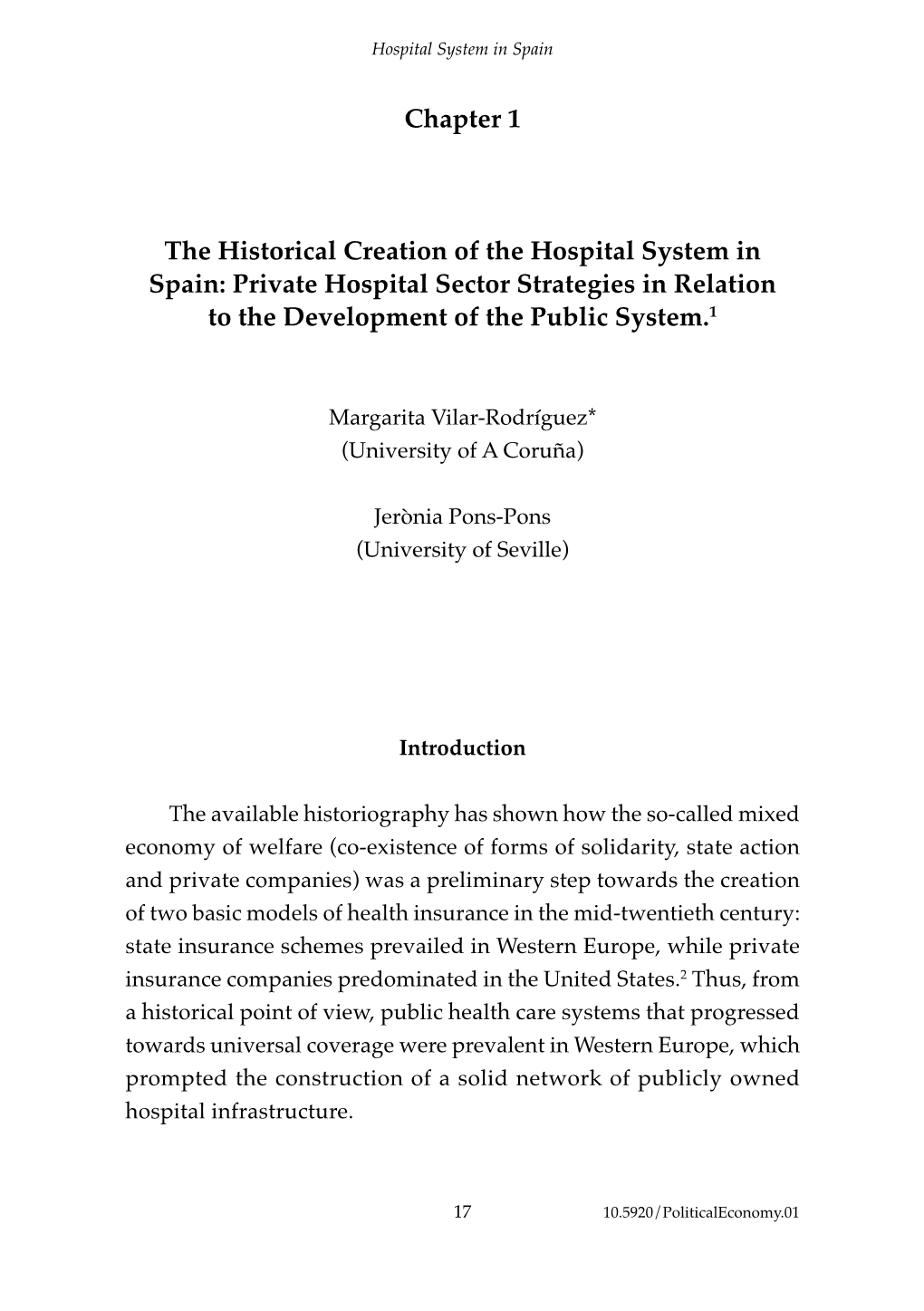 Chapter 1 the Historical Creation of the Hospital System in Spain