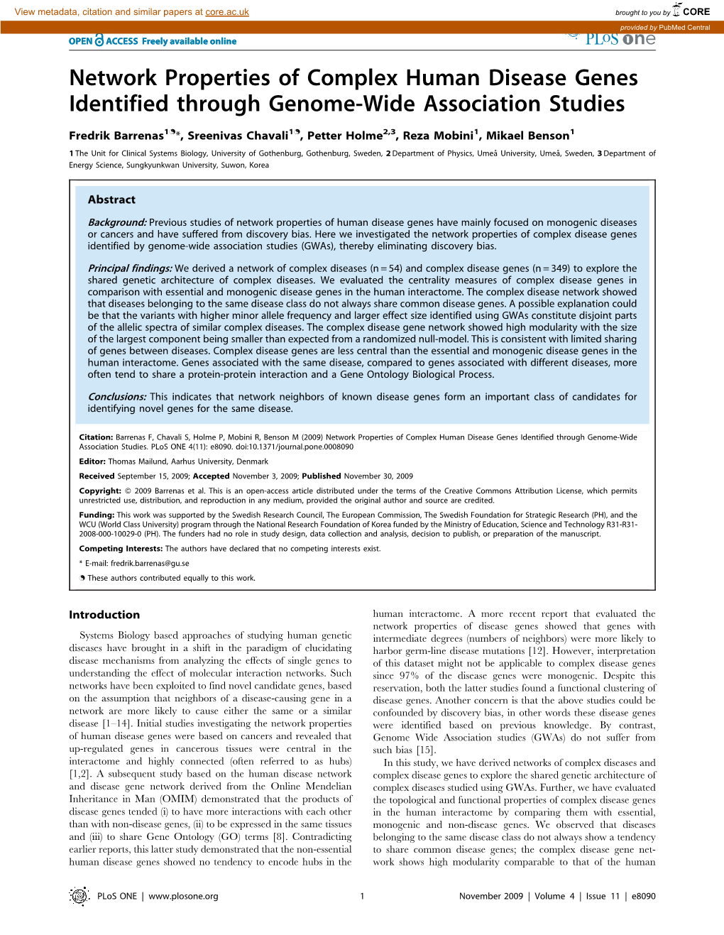 Network Properties of Complex Human Disease Genes Identified Through Genome-Wide Association Studies