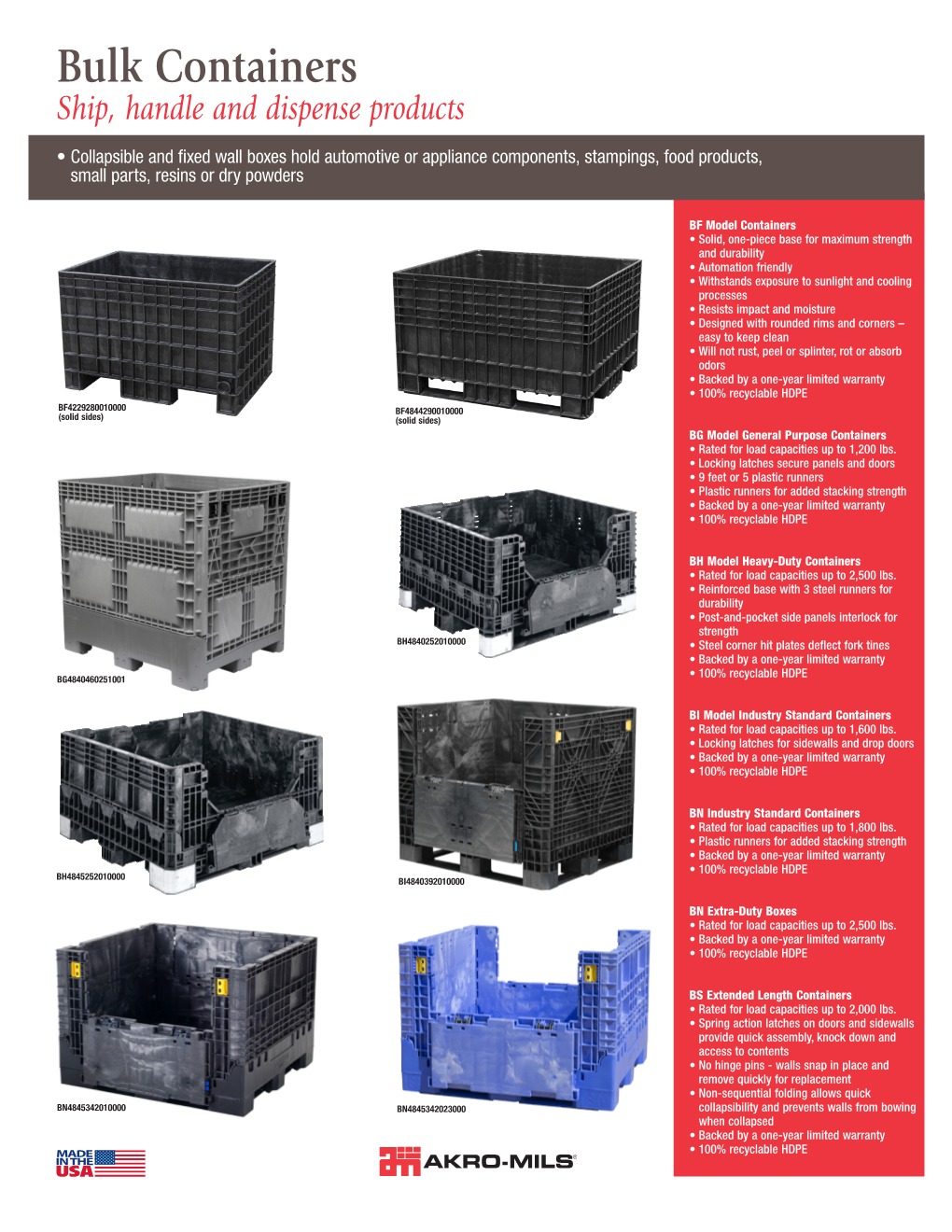 Bulk Containers Ship, Handle and Dispense Products