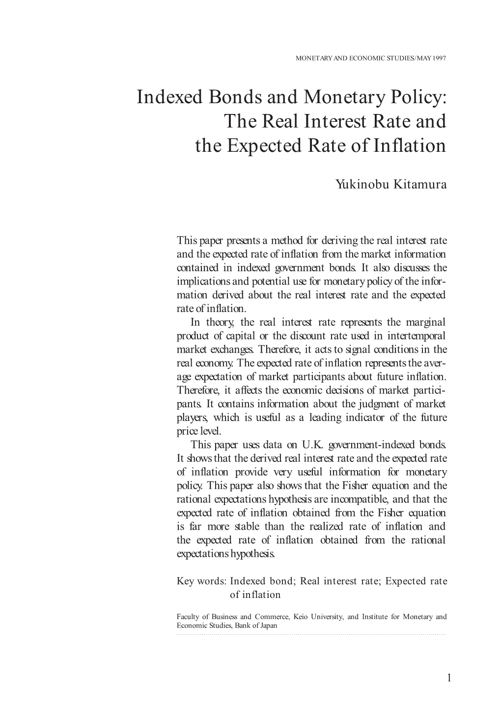 Indexed Bonds and Monetary Policy: the Real Interest Rate and the Expected Rate of Inflation