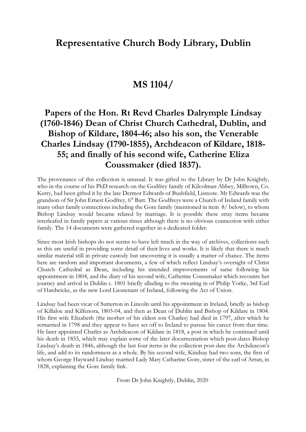 Representative Church Body Library, Dublin MS 1104