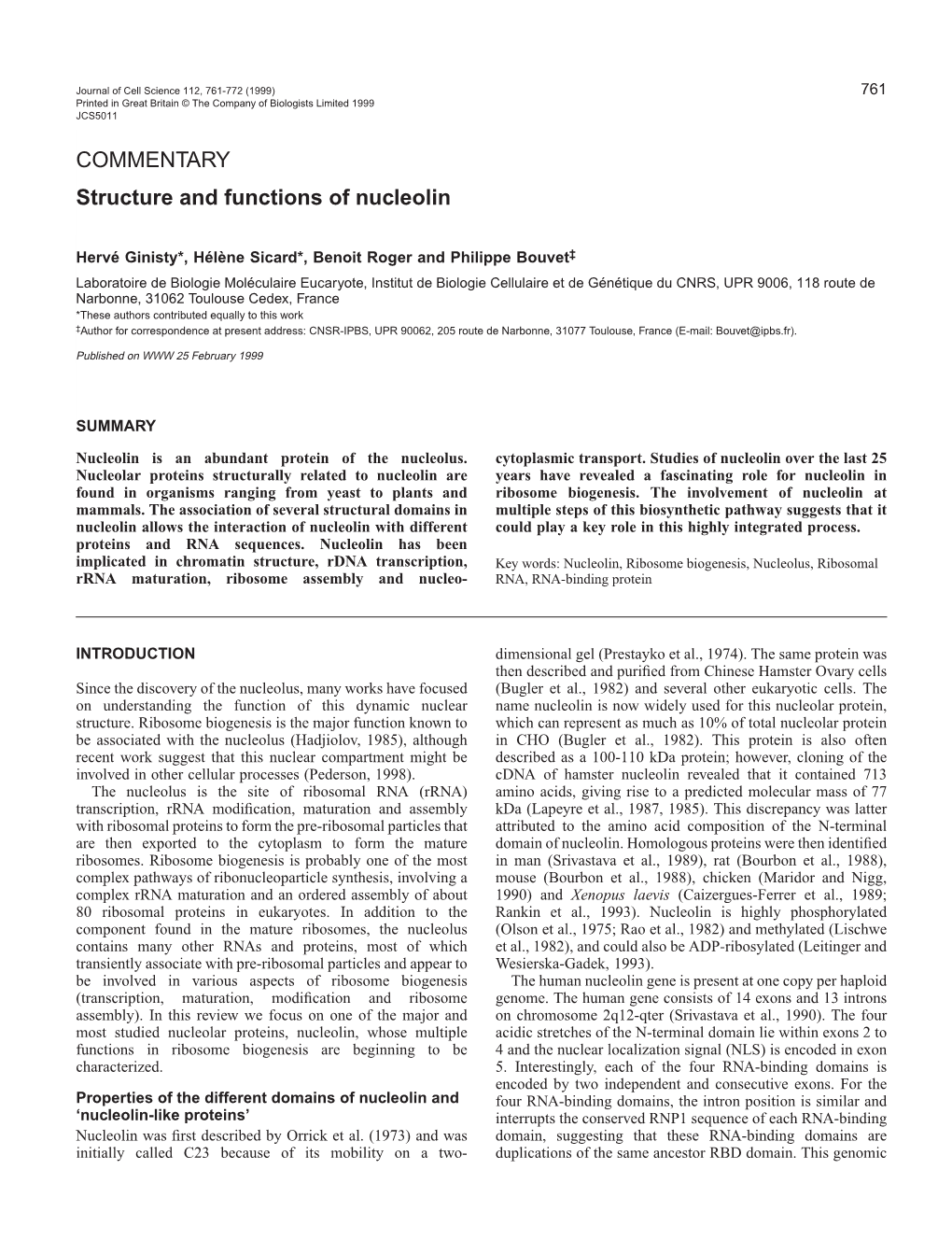 Nucleolin Structure and Functions 763