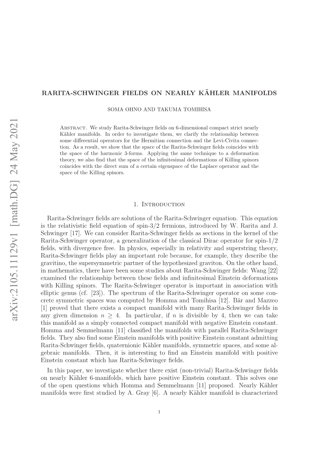 Arxiv:2105.11129V1 [Math.DG] 24 May 2021 Eri Aiod.Te,I Sitrsigt N Nenti Aiodwit Manifold Einstein an ﬁnd to ﬁelds