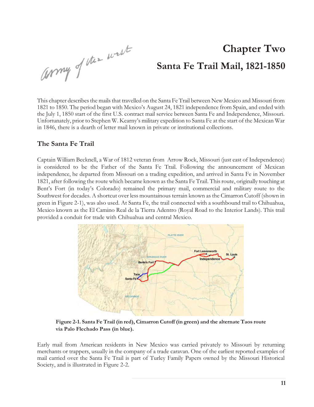 Chapter Two Santa Fe Trail Mail, 1821-1850