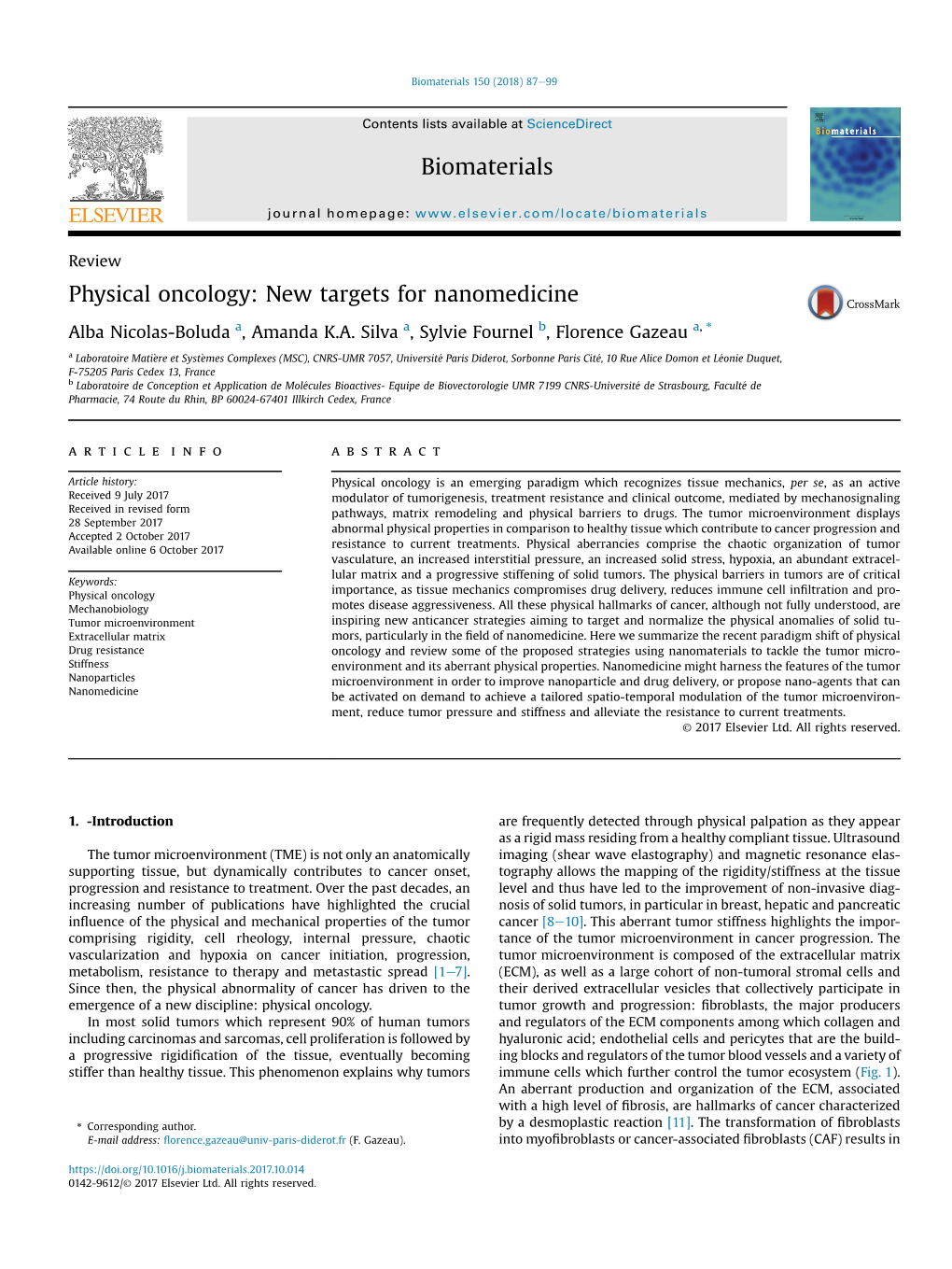 Reviewphysical Oncology: New Targets for Nanomedicine