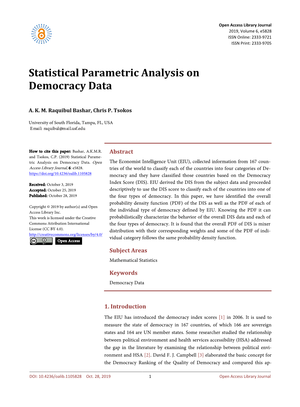 Statistical Parametric Analysis on Democracy Data
