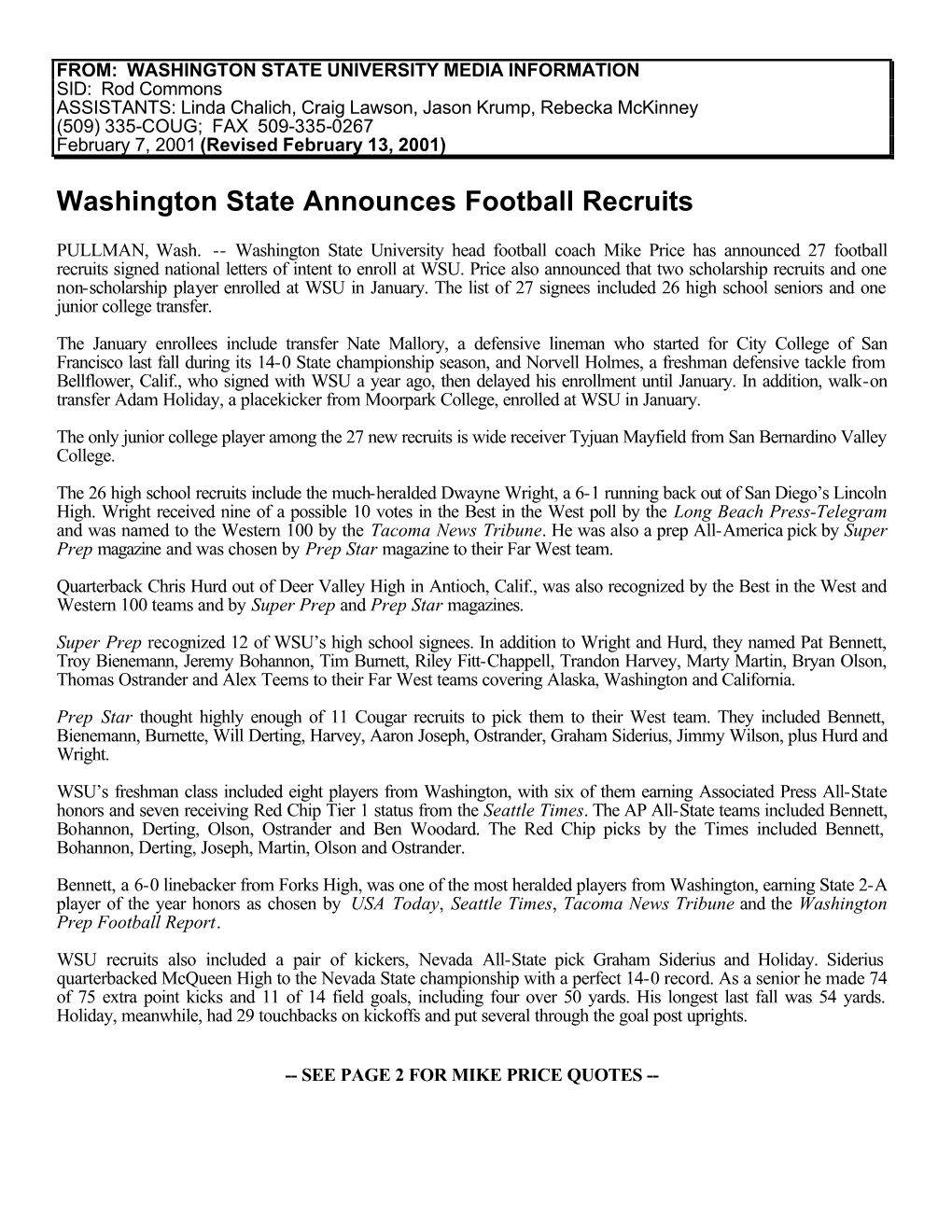 2001 Recruit Release