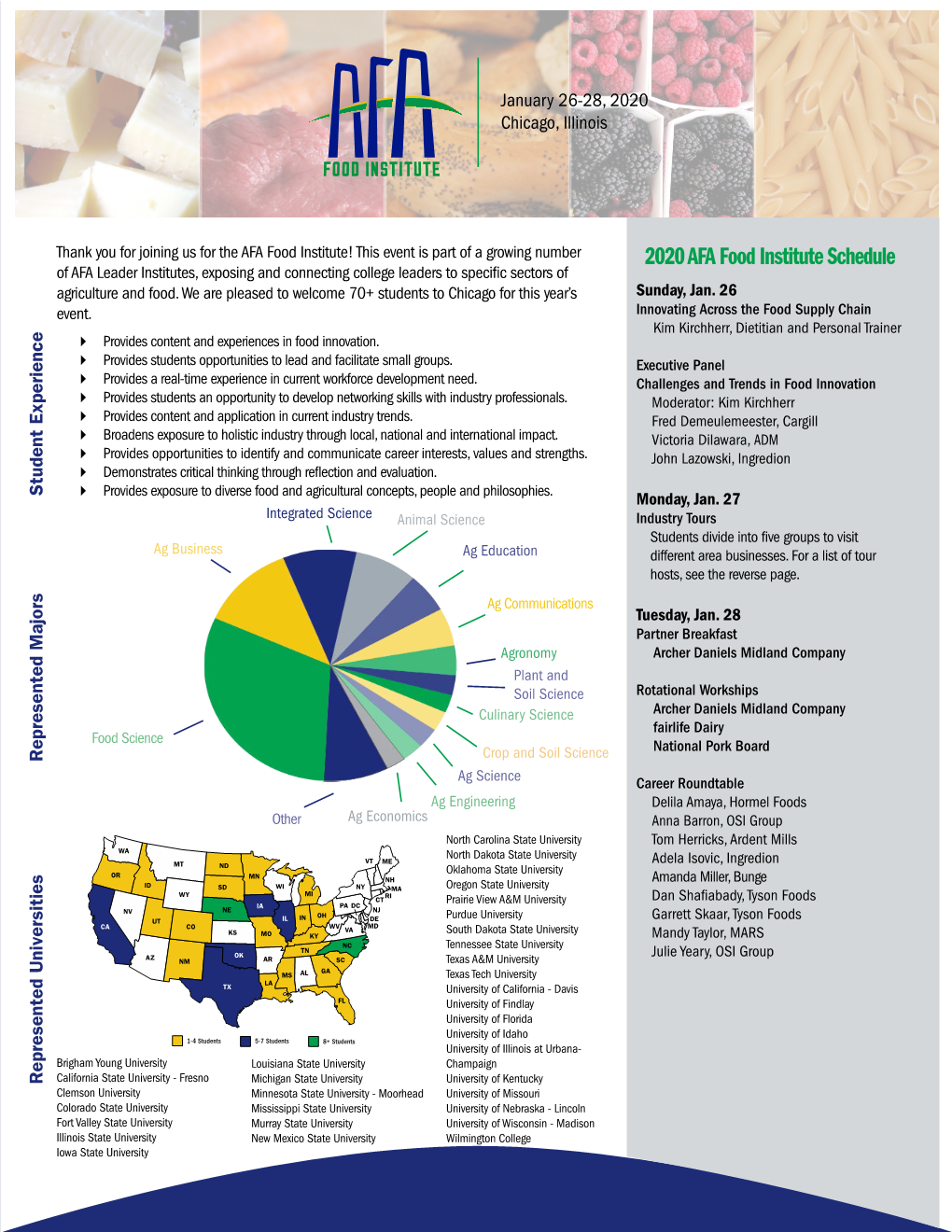 2020 AFA Food Institute Schedule of AFA Leader Institutes, Exposing and Connecting College Leaders to Specific Sectors of Agriculture and Food