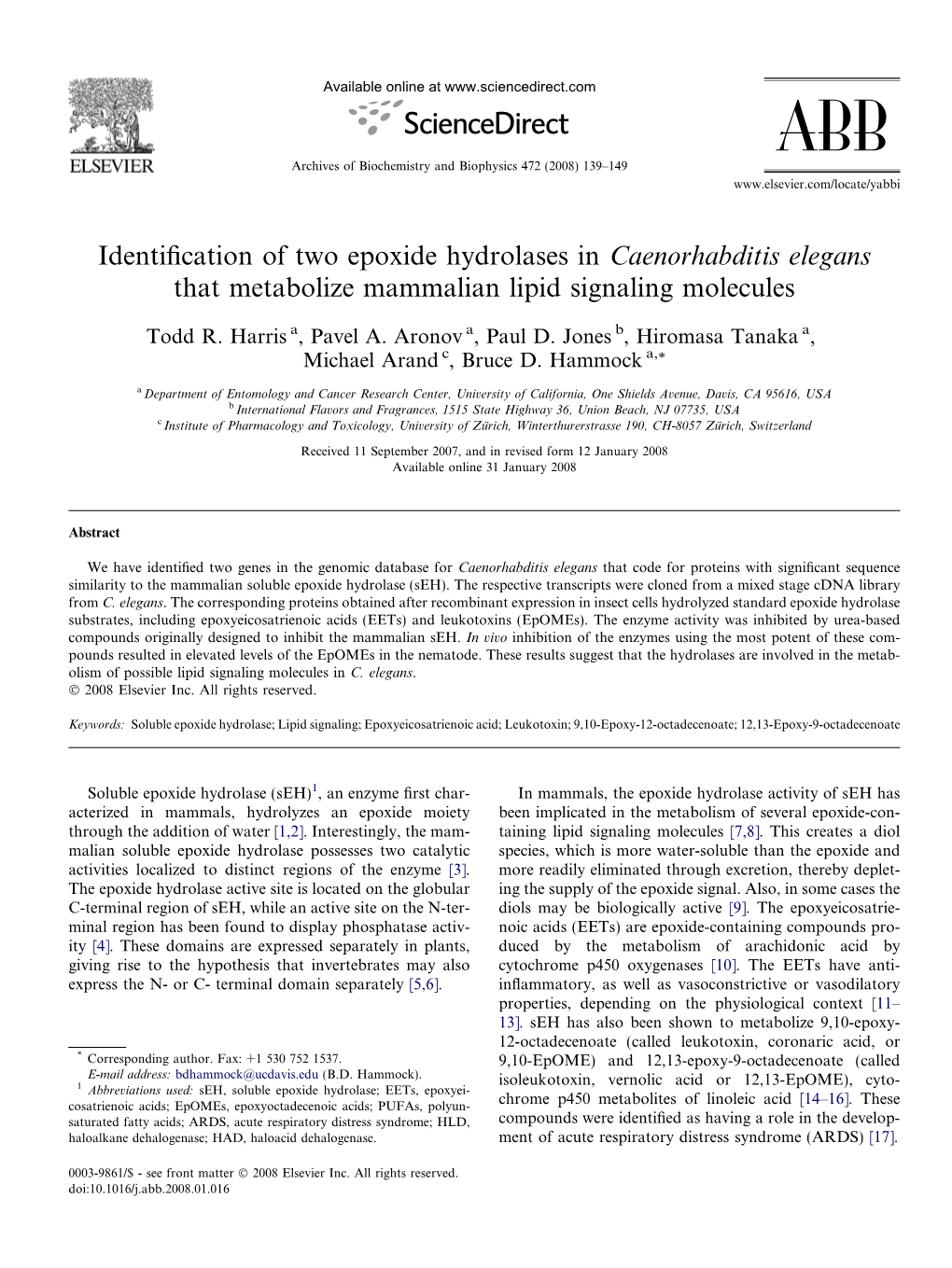 ABB Archives of Biochemistry and Biophysics 472 (2008) 139–149