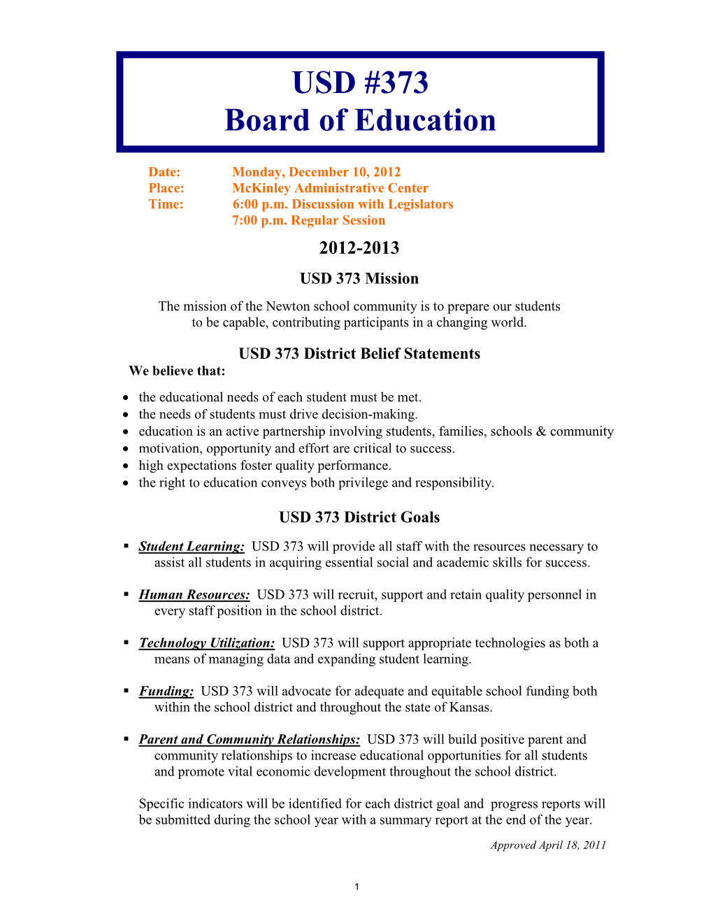 USD #373 Board of Education