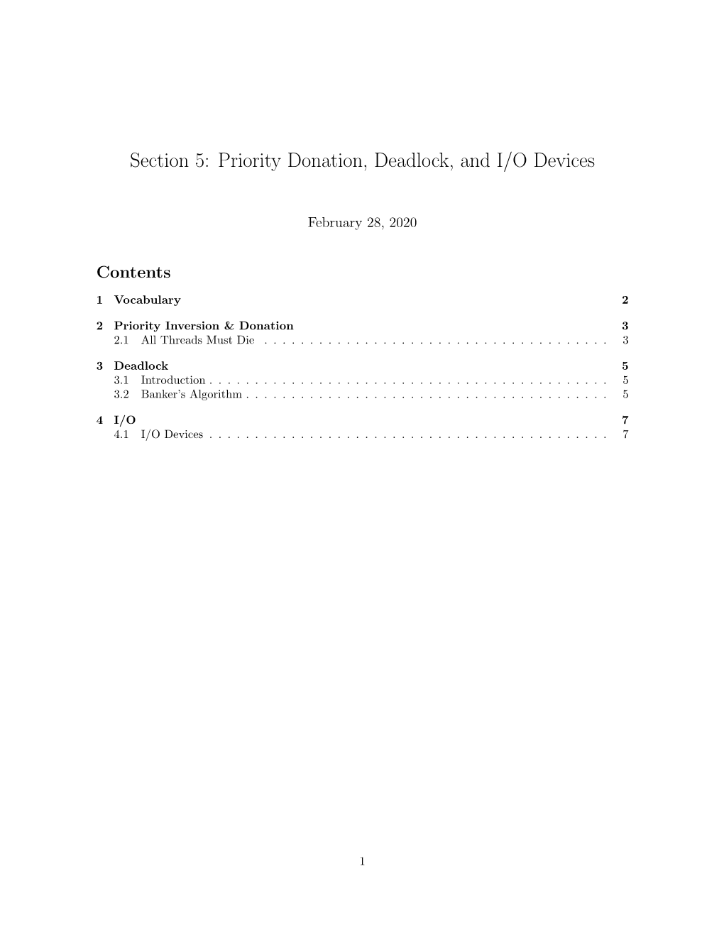 Section 5: Priority Donation, Deadlock, and I/O Devices