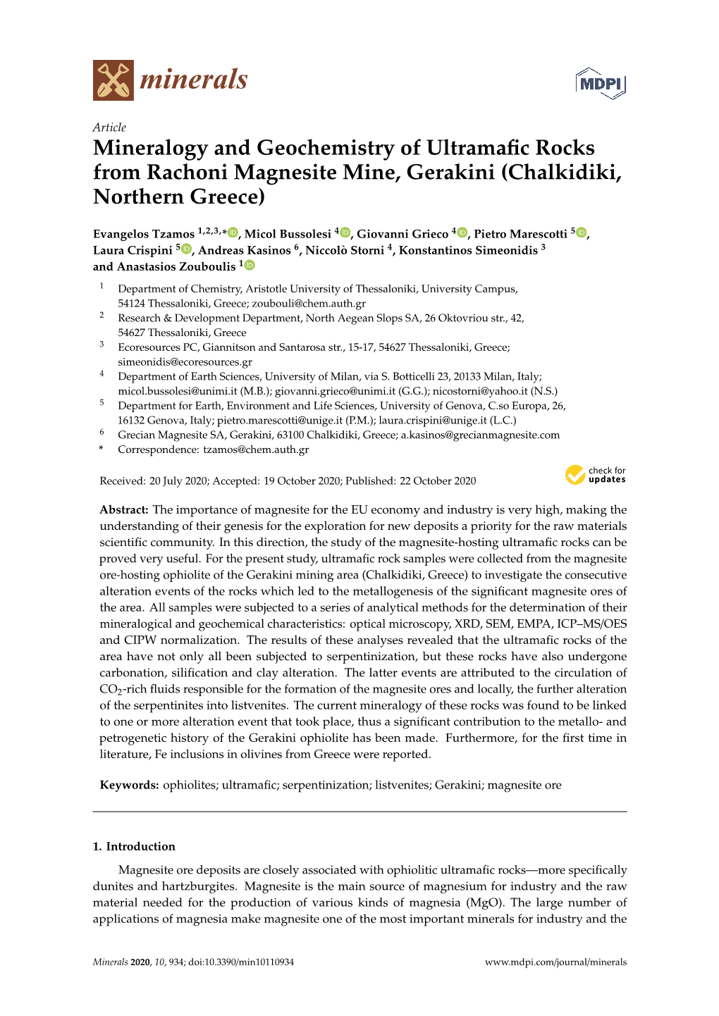 Mineralogy and Geochemistry of Ultramafic Rocks From