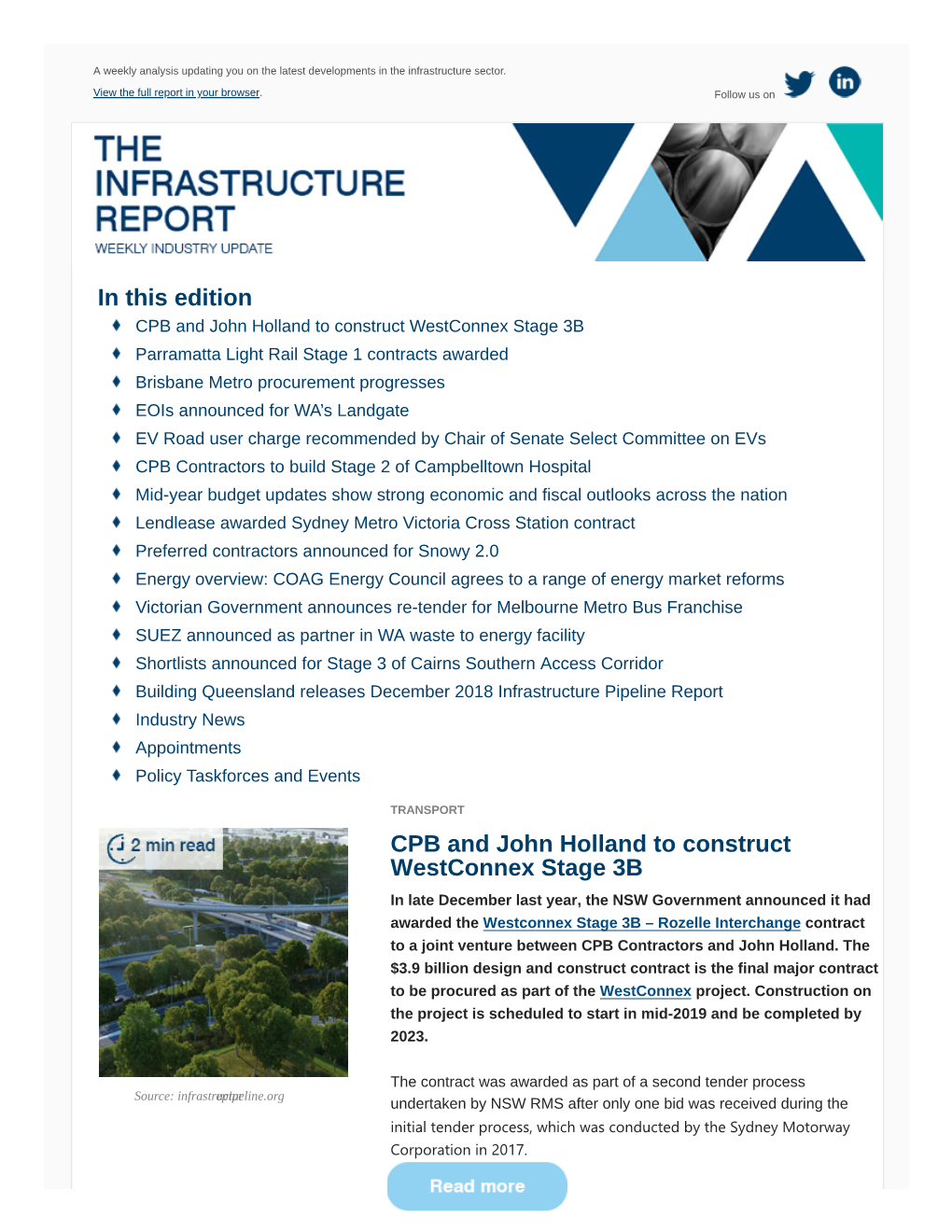 In This Edition CPB and John Holland to Construct Westconnex Stage 3B