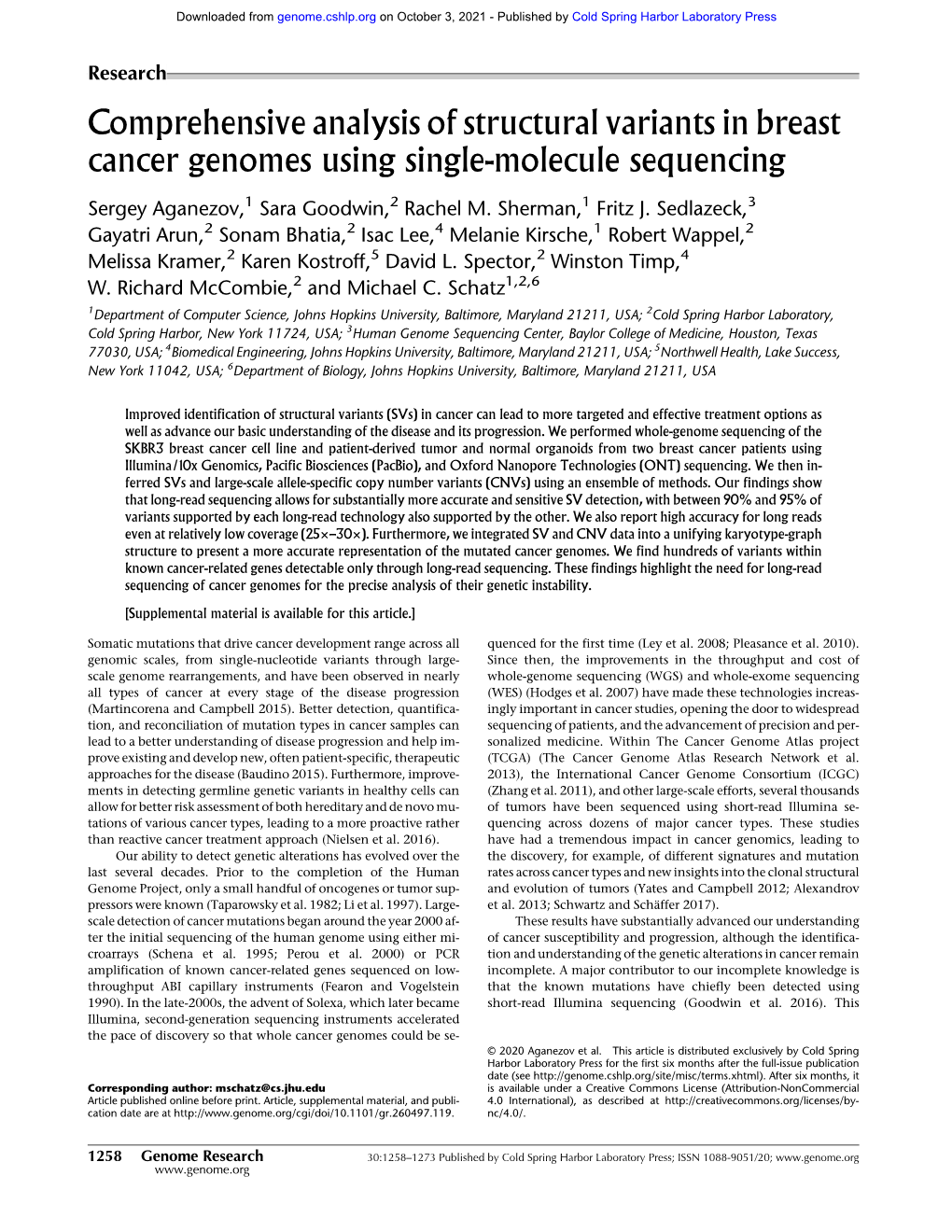 Comprehensive Analysis of Structural Variants in Breast Cancer Genomes Using Single-Molecule Sequencing