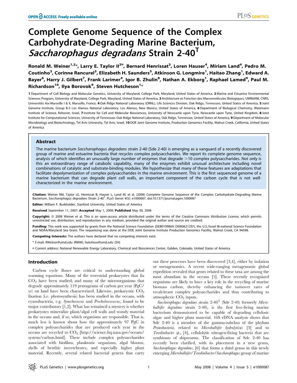 Saccharophagus Degradans Strain 2-40T