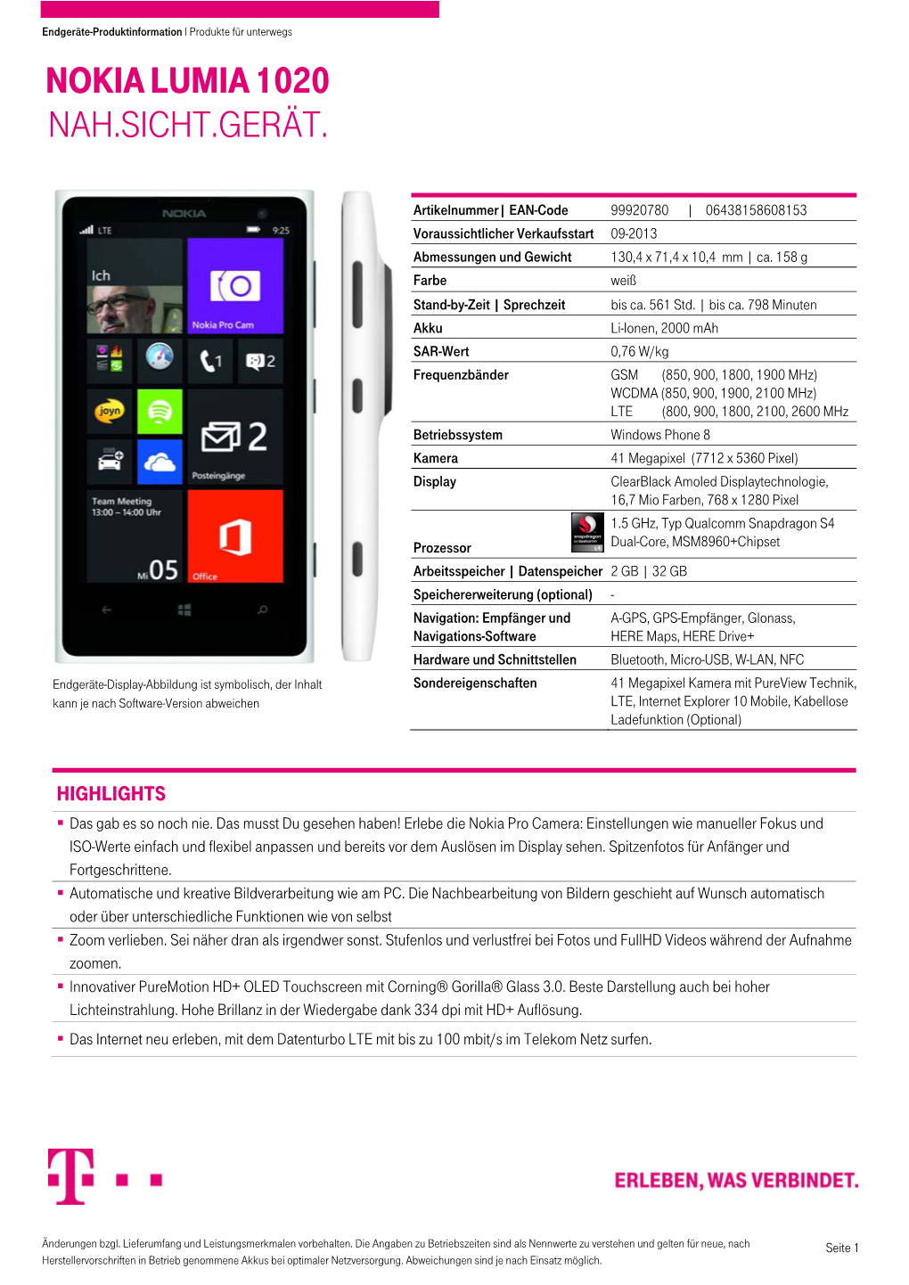 Nokia Lumia 1020 Nah.Sicht.Gerät