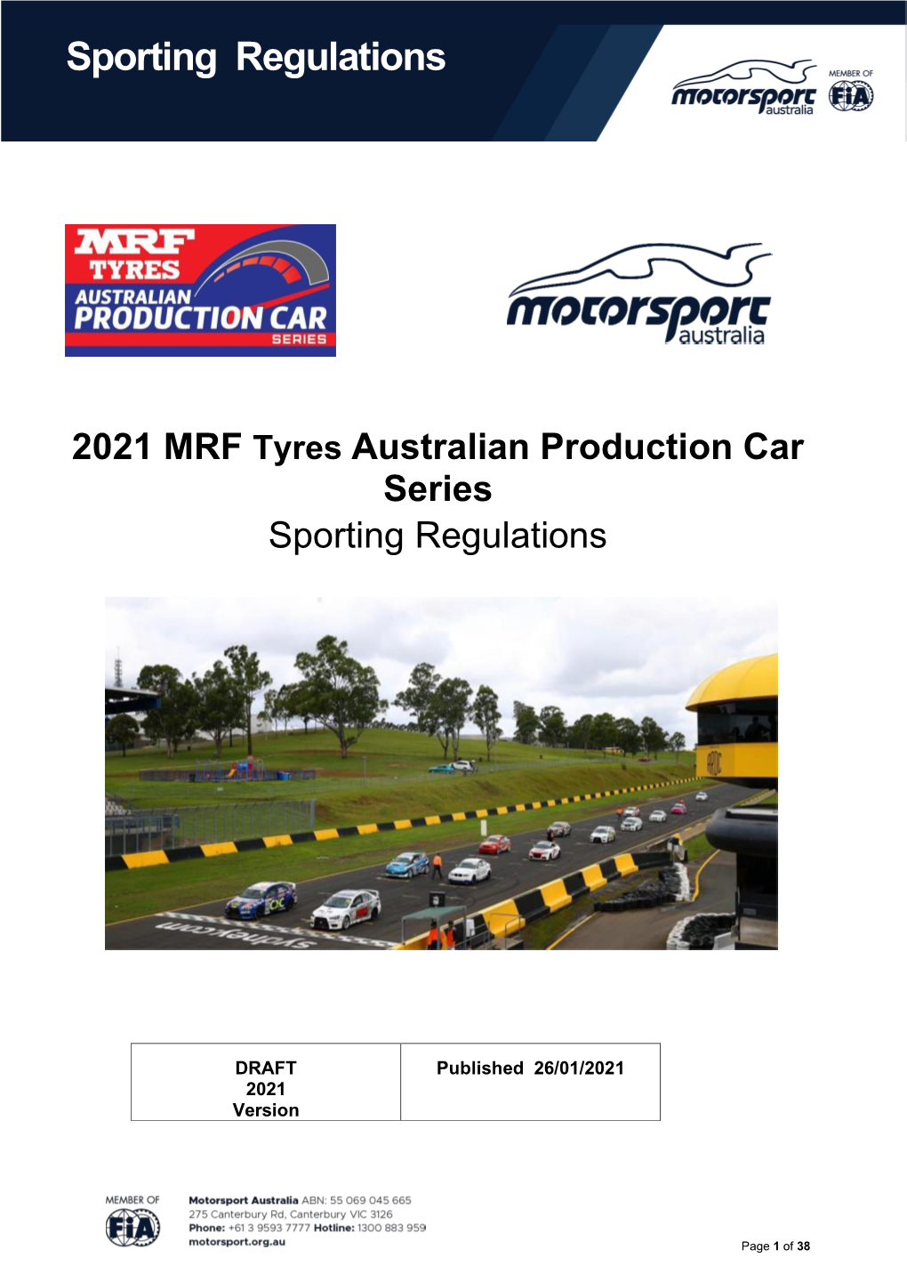 2021 MRF Tyres Australian Production Car Series Sporting Regulations