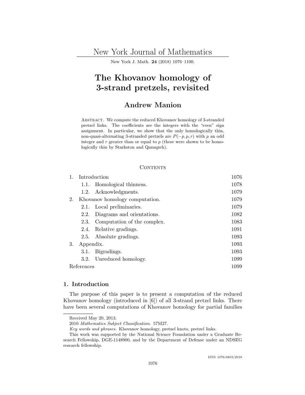 New York Journal of Mathematics the Khovanov Homology of 3-Strand