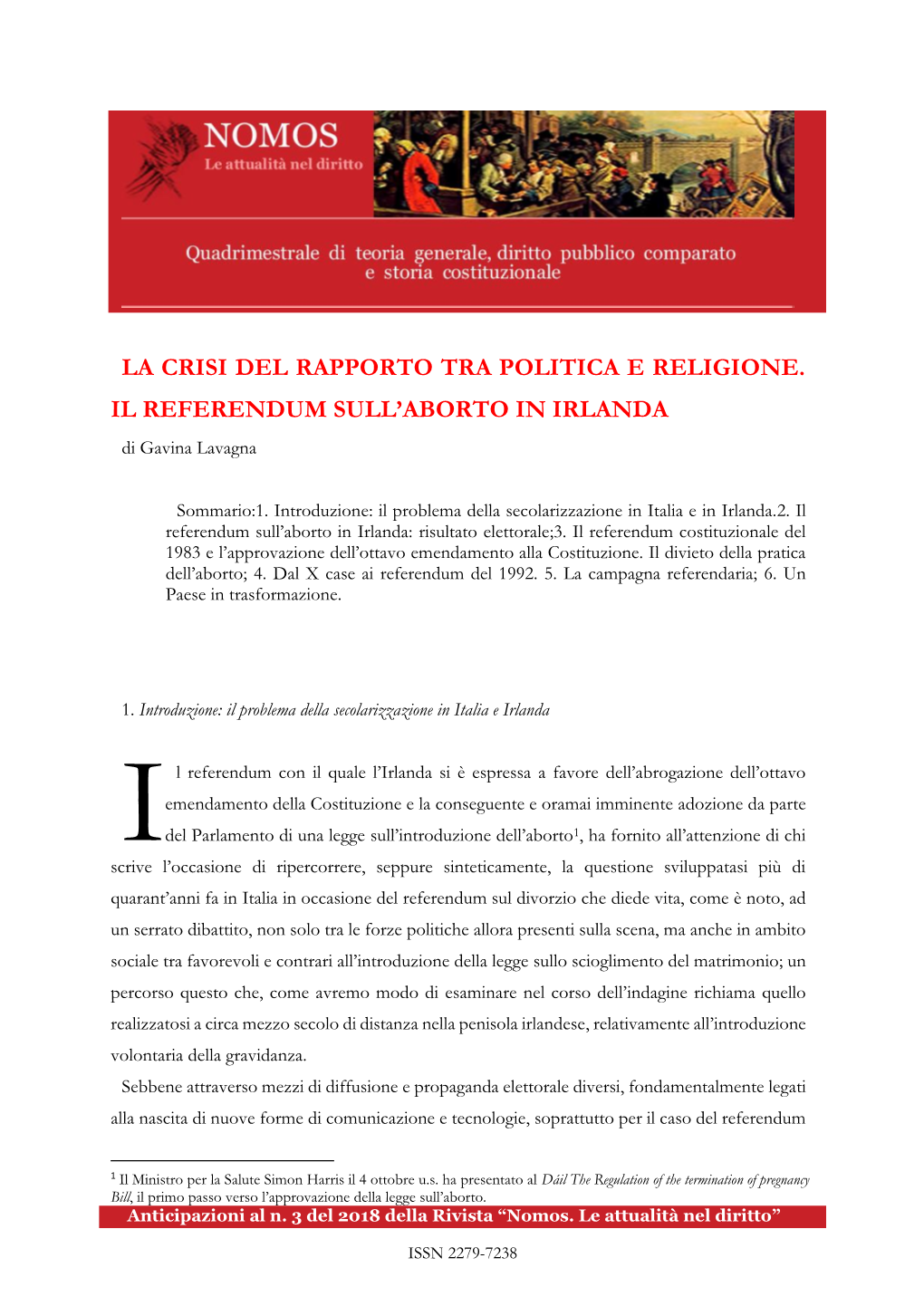 La Crisi Del Rapporto Tra Politica E Religione