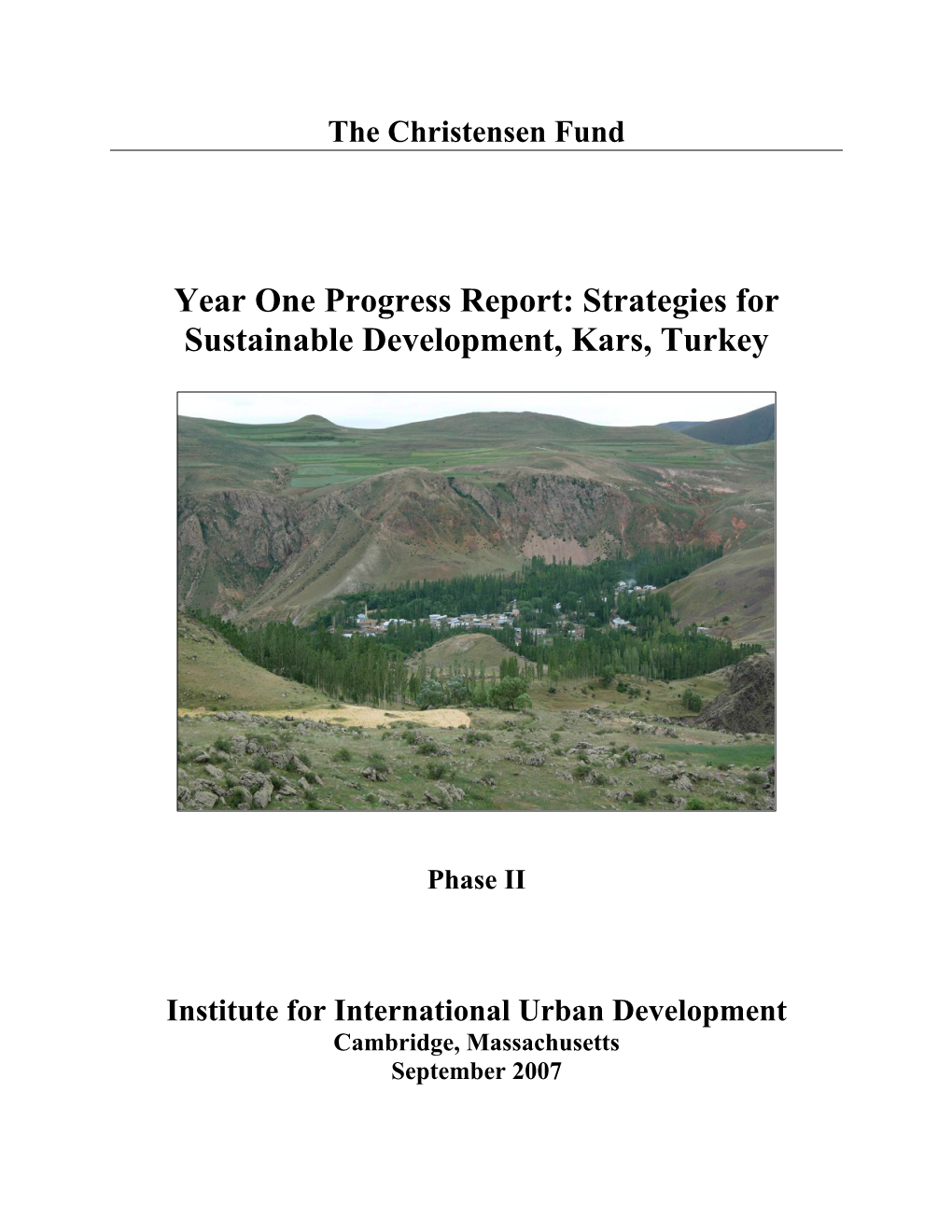 Year One Progress Report: Strategies for Sustainable Development, Kars, Turkey
