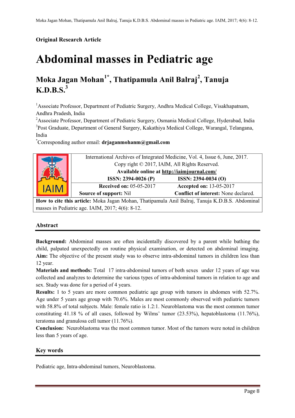 Abdominal Masses in Pediatric Age