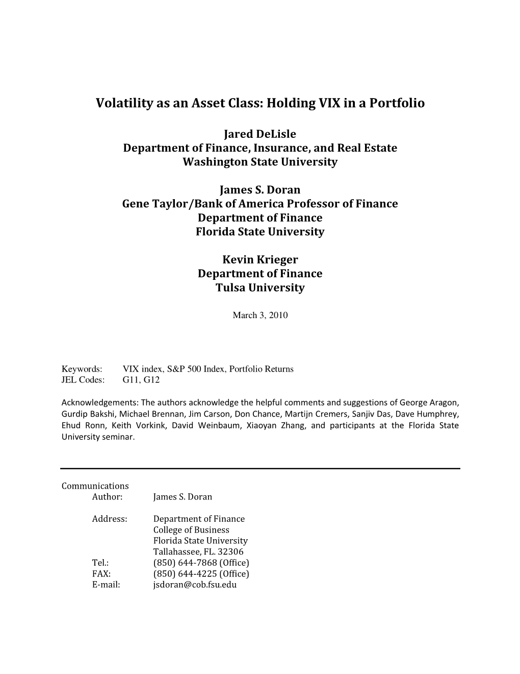 Volatility As an Asset Class: Holding VIX in a Portfolio