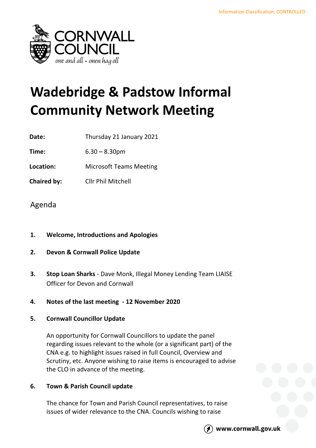 Wadebridge & Padstow Informal Community Network Meeting