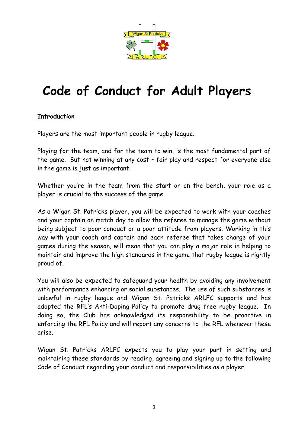 Code of Conduct for Adult Players