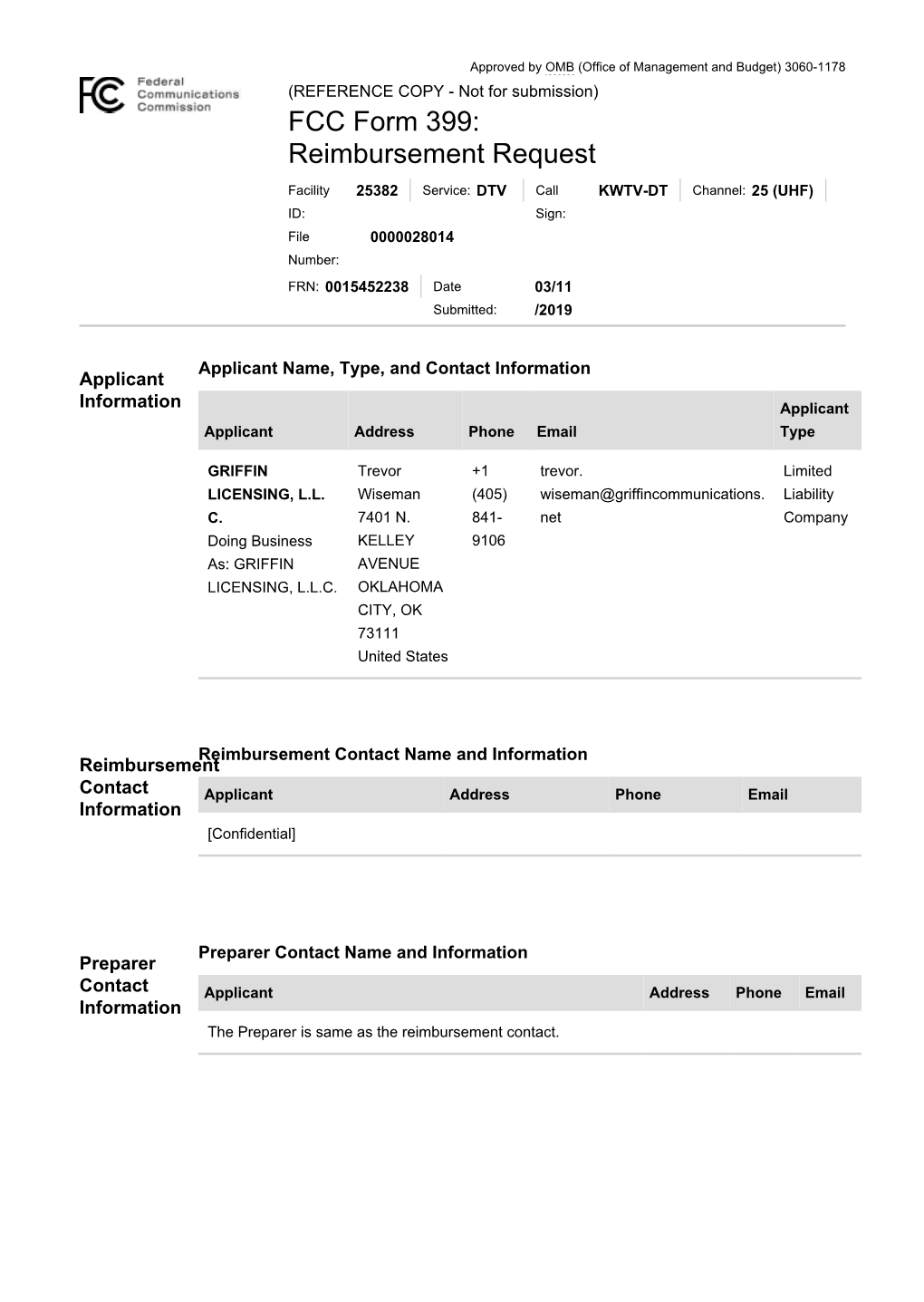 TV Broadcaster Relocation Fund Reimbursement Application