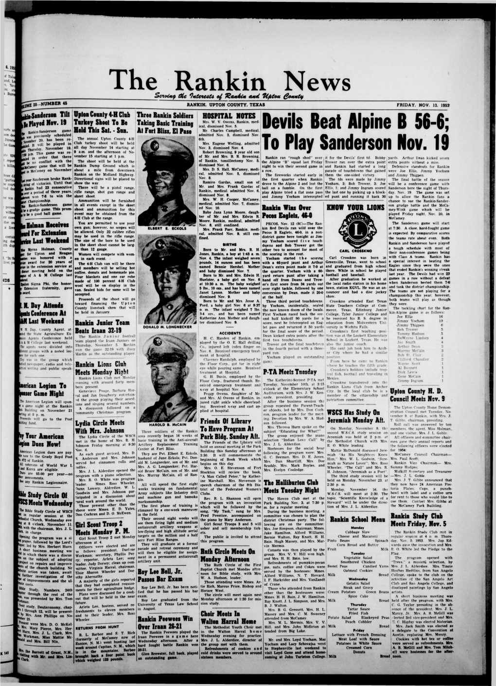 Rankin News 1953 11 13.Pdf (9.728Mb)