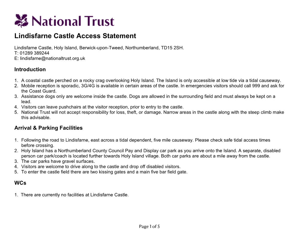 Lindisfarne Castle Access Statement