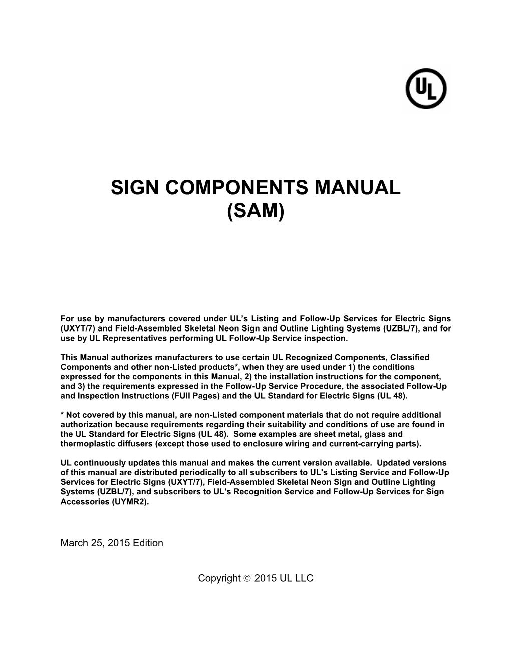 Sign Components Manual (Sam)