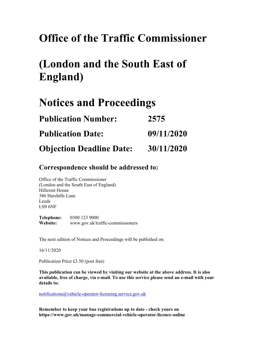 Notices and Proceedings for London and the South East of England 2575