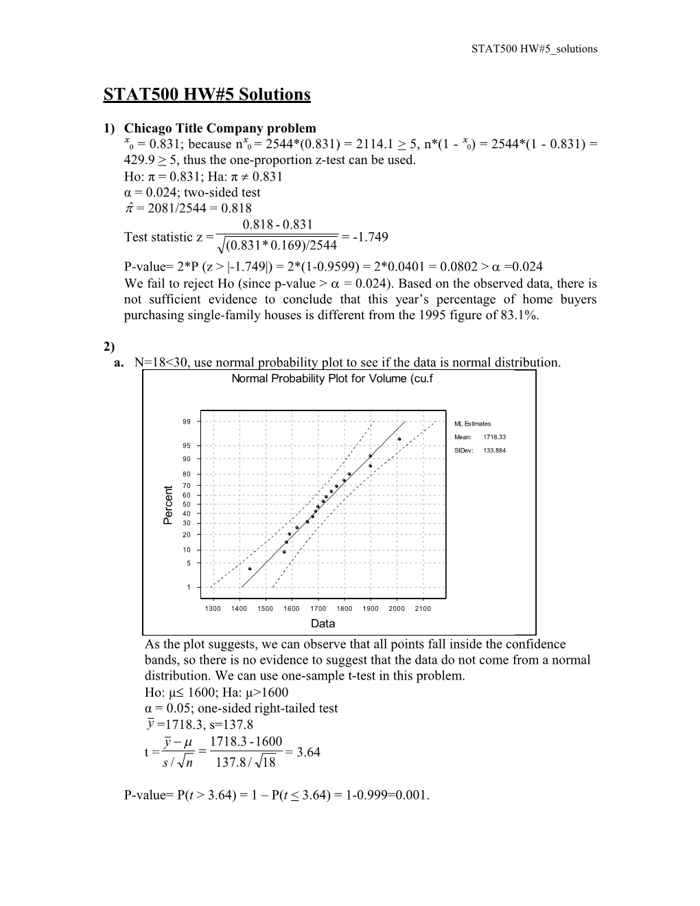 1) Chicago Title Company Problem