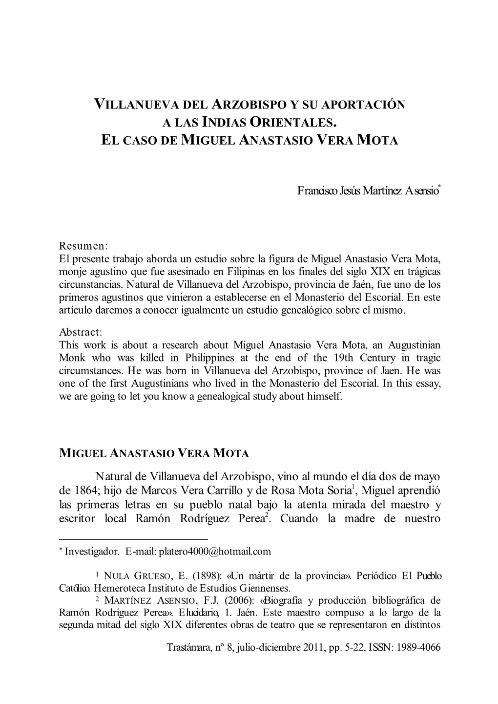 A Las Indias Orientales. El Caso De Miguel Anastasio Vera Mota