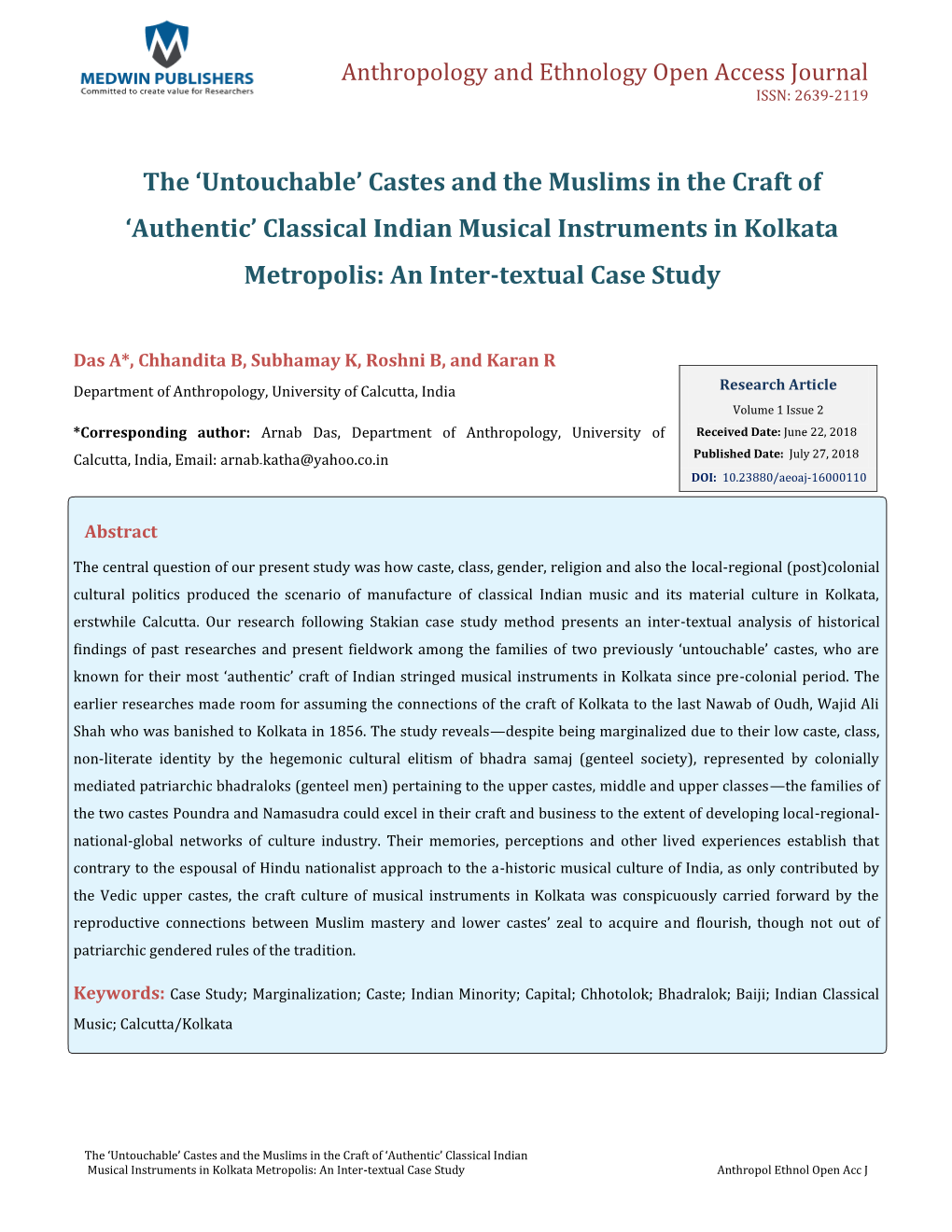 Das A, Et Al. the 'Untouchable' Castes and the Muslims in the Craft Of