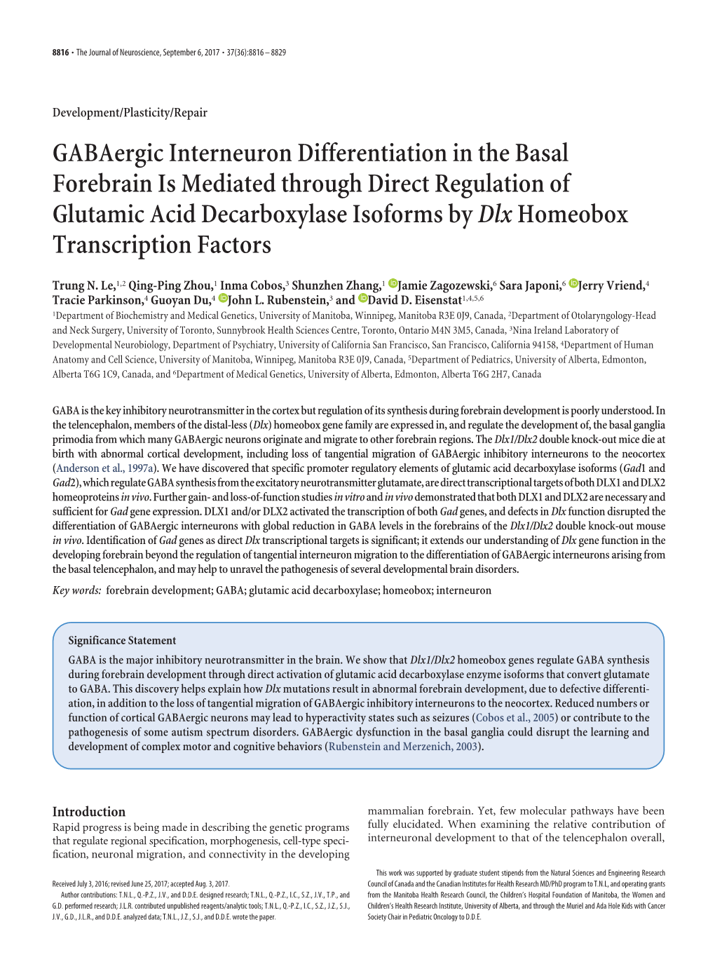 Gabaergic Interneuron Differentiation in the Basal Forebrain Is Mediated